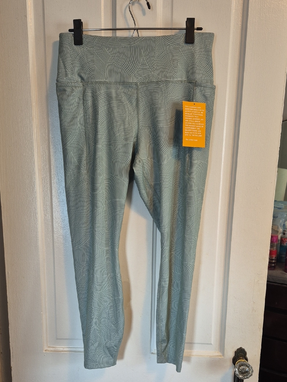 Avia Sage Green Swirl-Patterned Active Leggings